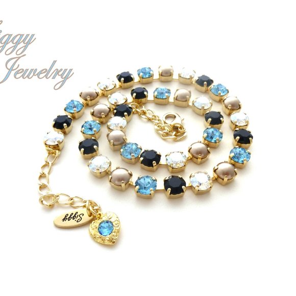 NEBULA GLOW 8mm Tennis Necklace made with Genuine Austrian Crystals and Pearls - Picture 3 of 8